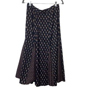 Vintage Black Paisley Mixed Print Boho Cotton Maxi Skirt Size Women’s Medium